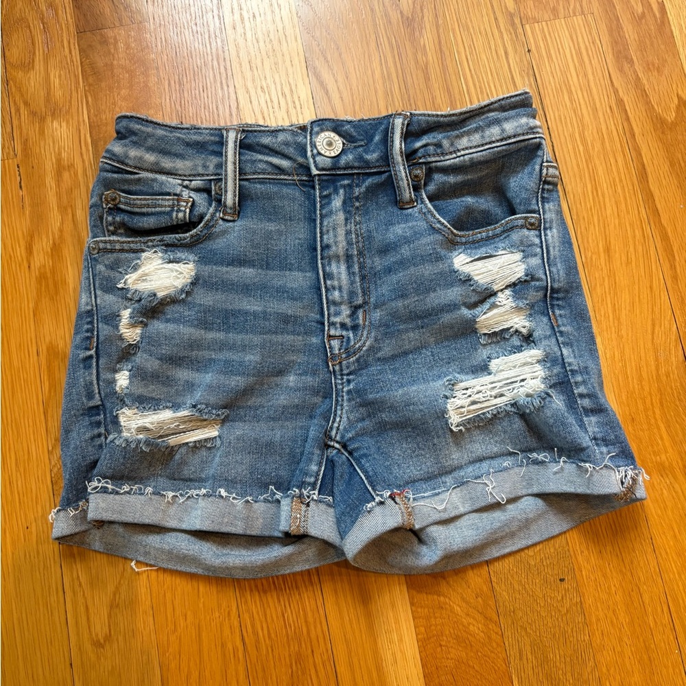 American Eagle Outfitters Blue Distressed Jean Shorts